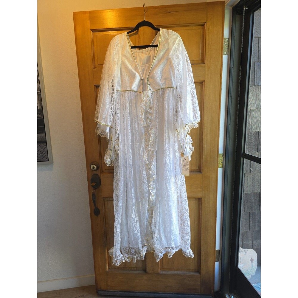 Costume White Dress with Gold Trim & Bell Sleeves Size M/L
